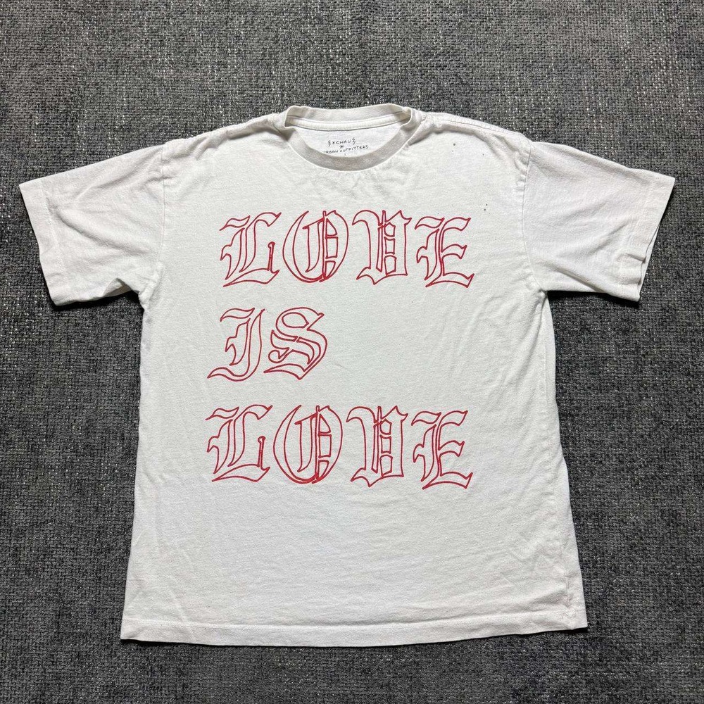 Urban Outfitters Love Is Love Graphic Tee Mens Large White Red Gothic Script